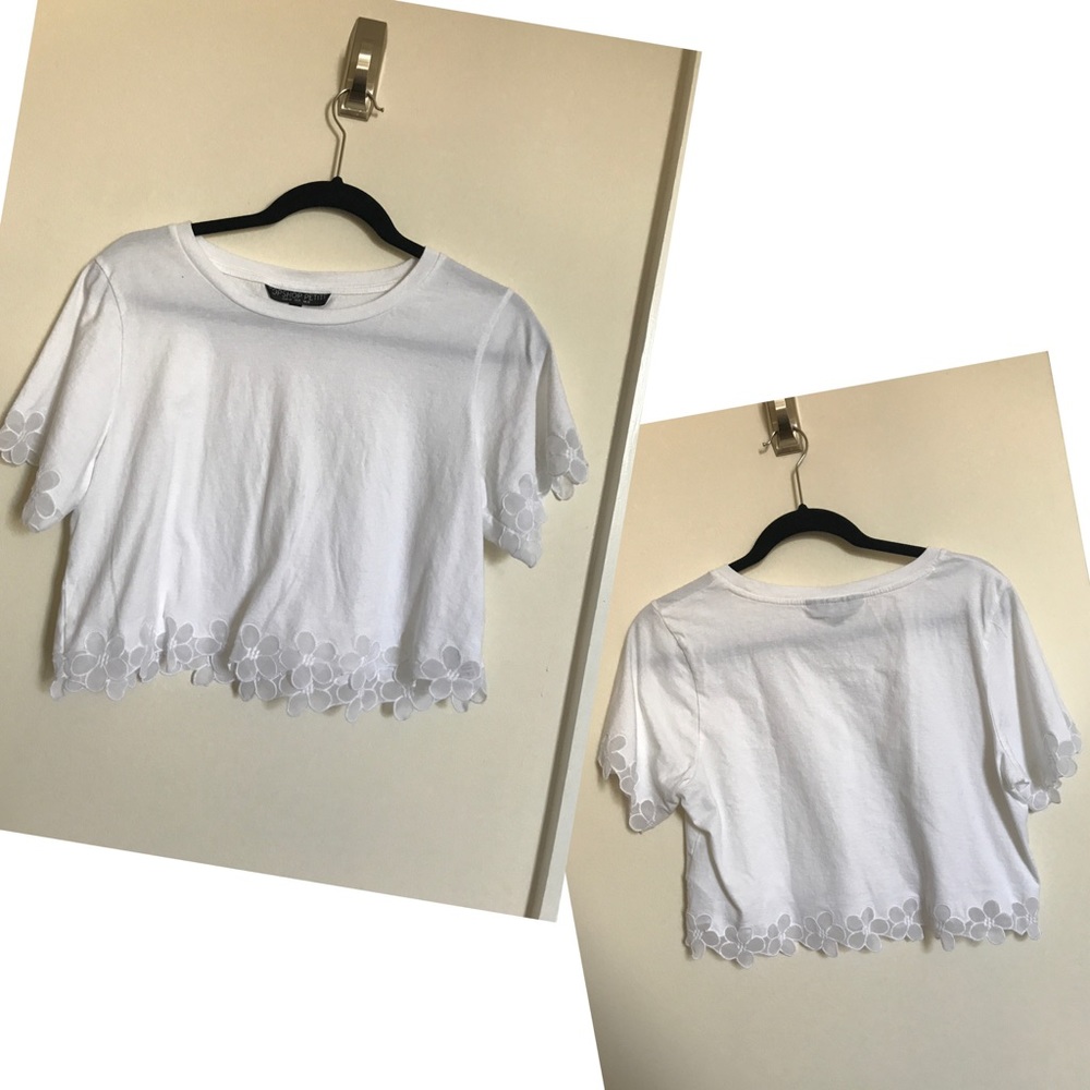 White top with flower lace trim