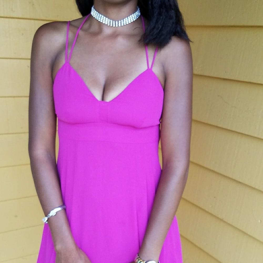 Express Fuschia Spaghetti Strap Cocktail Dress