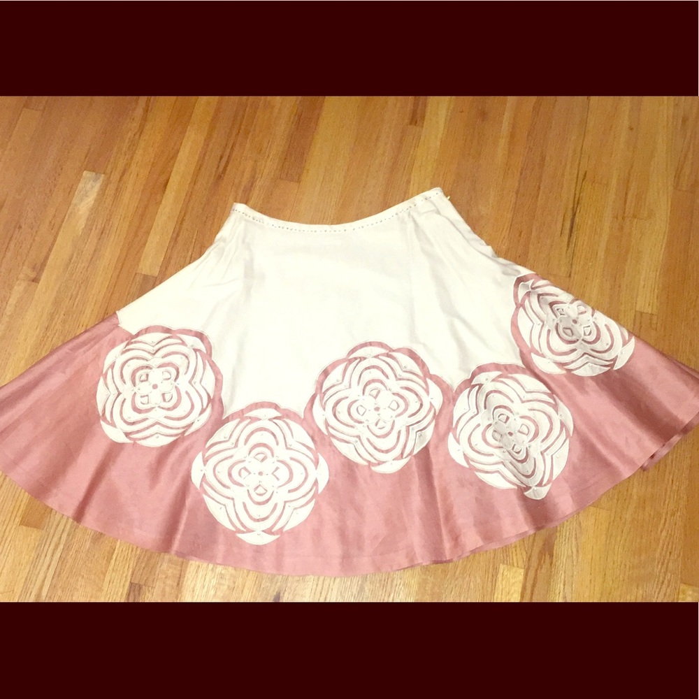 Anthropologie skirt full/circle cream and pink 💐