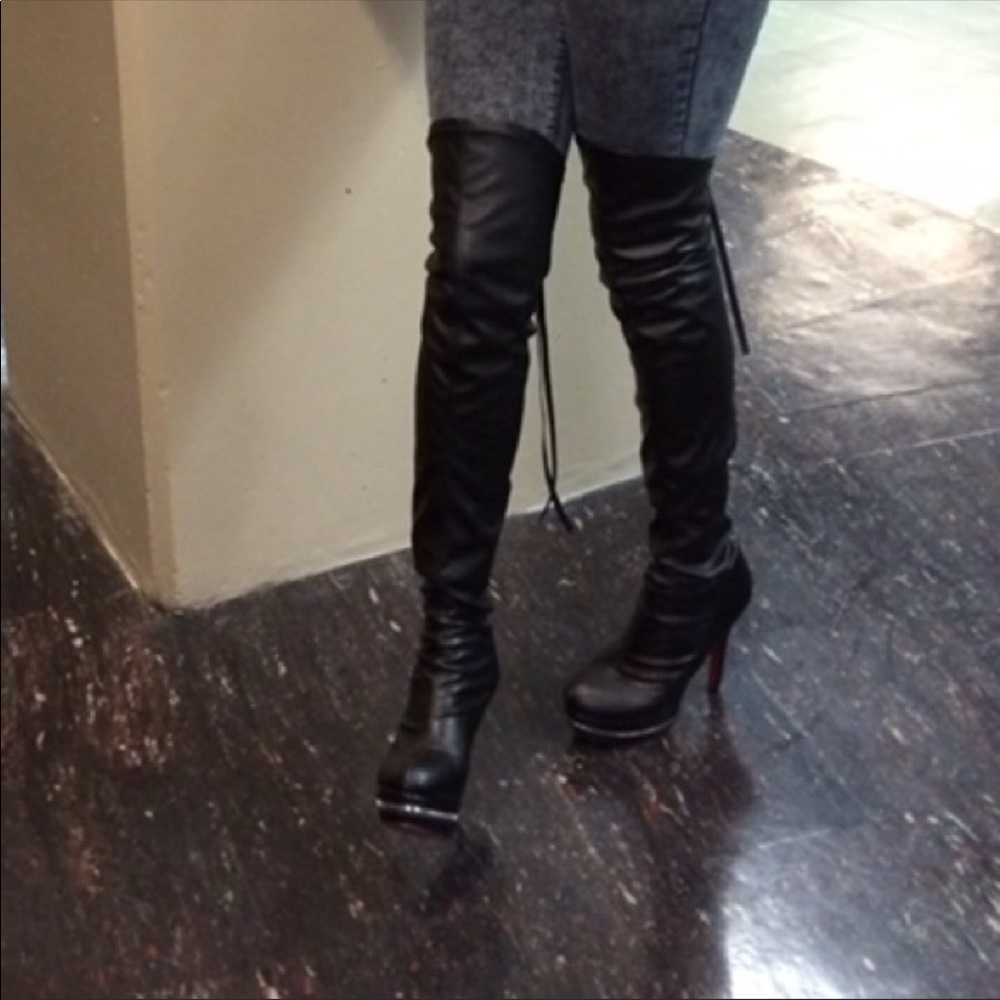 Over the Knee Faux Leather Red Bottom Thigh Boots