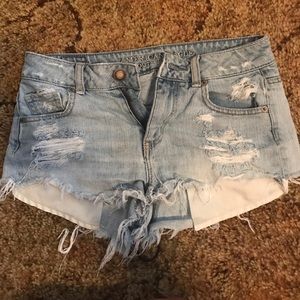 American Eagle high rise light wash shorts