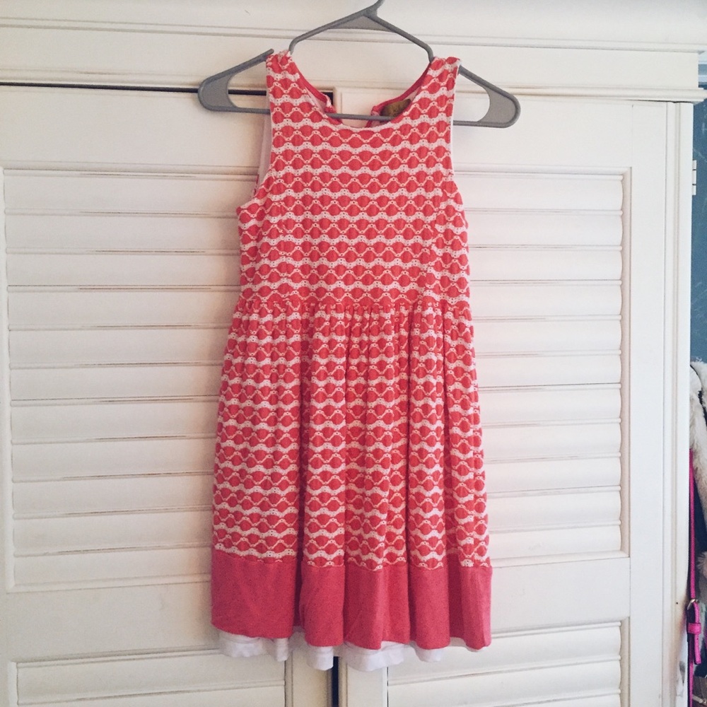 orange/pink and white fit and flare sundress