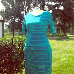 LULAROE Julia Green & Blue Dress - Size XL