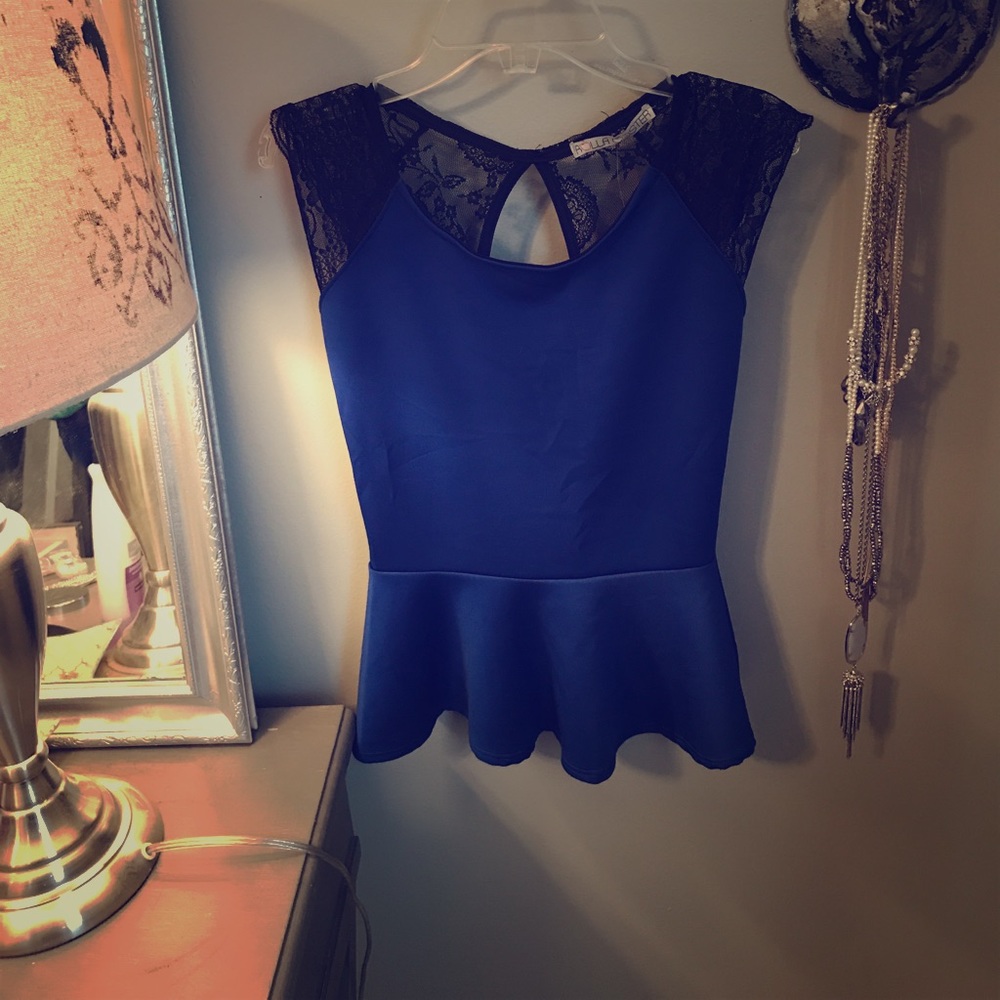 Blue and black peplum shirt