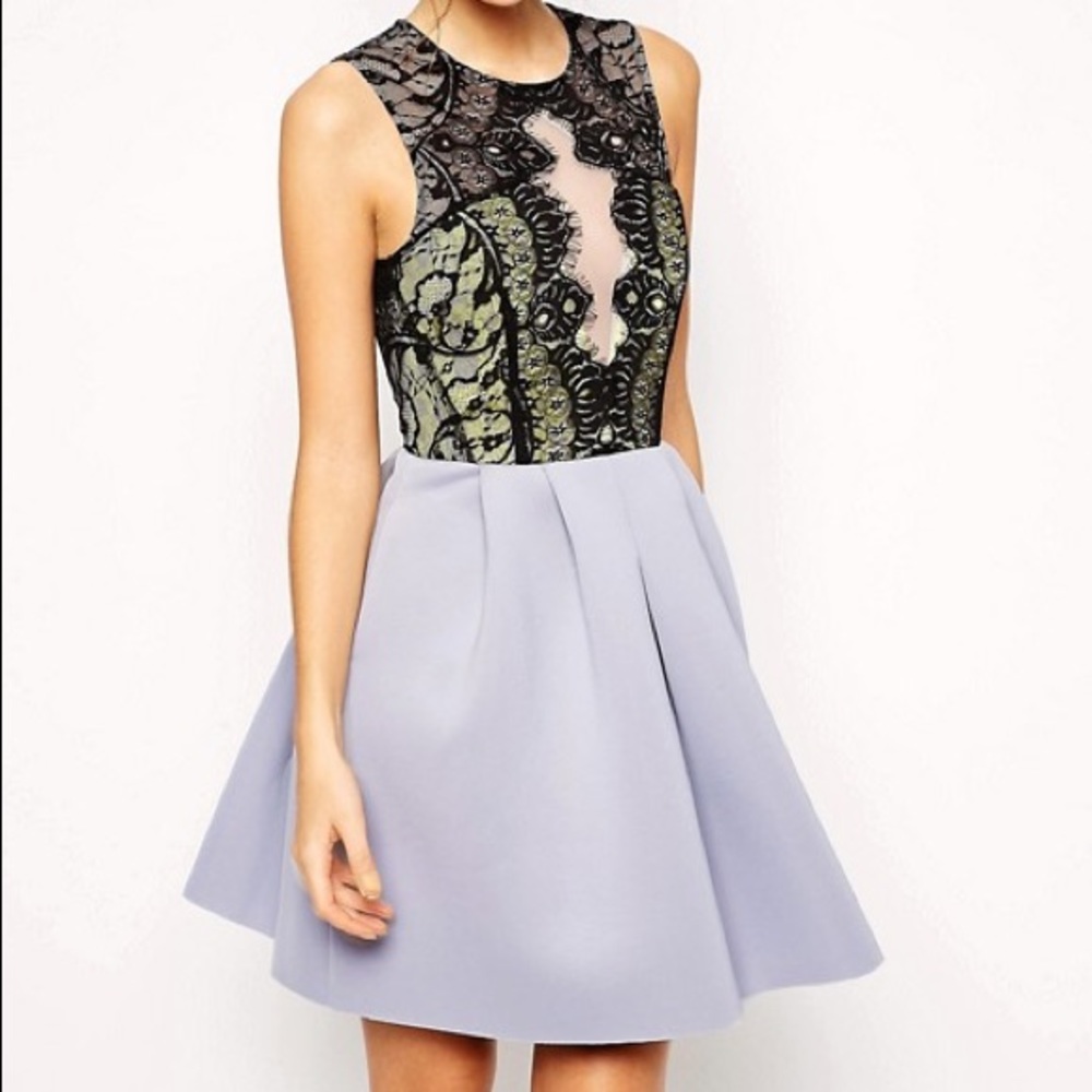 ASOS Premium Bonded Skater Dress With Lace Top