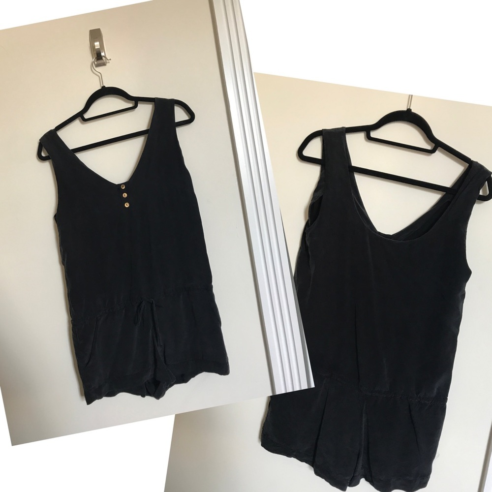 Black romper with cinch-able waist