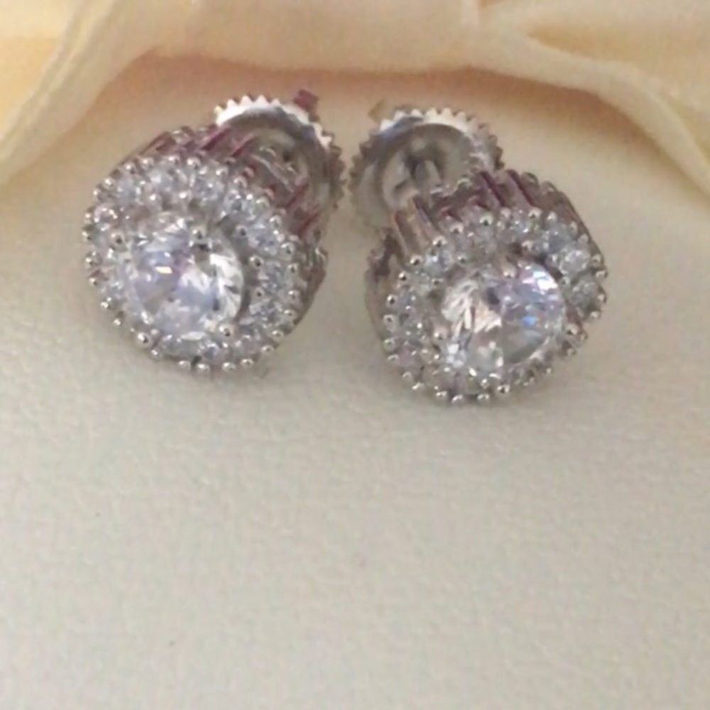 925 Sterling Silver Stud CZ Earrings - Picture 2 of 3