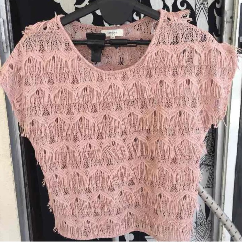 Champagne pink fringe top