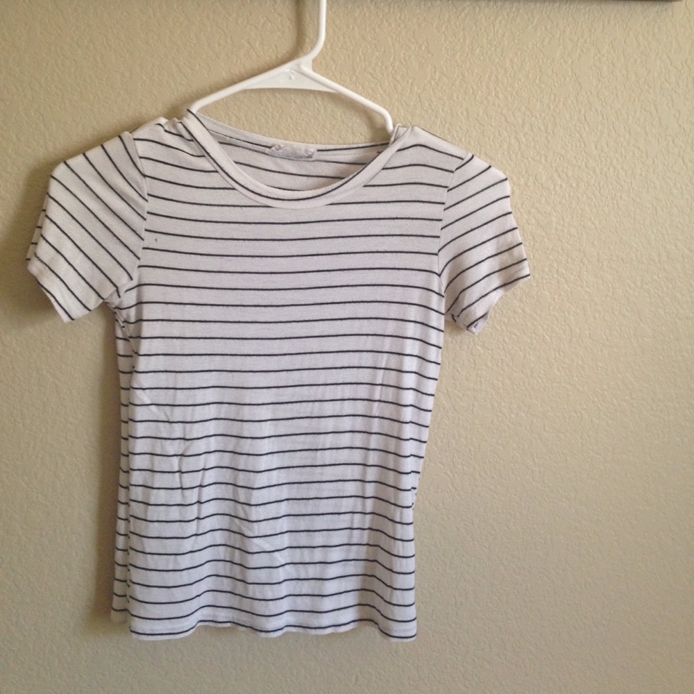 Black and white striped top.