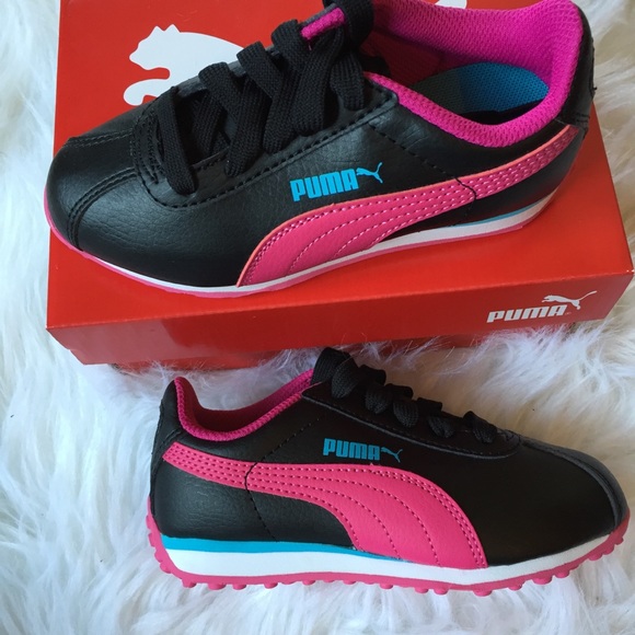 puma pink and black sneakers