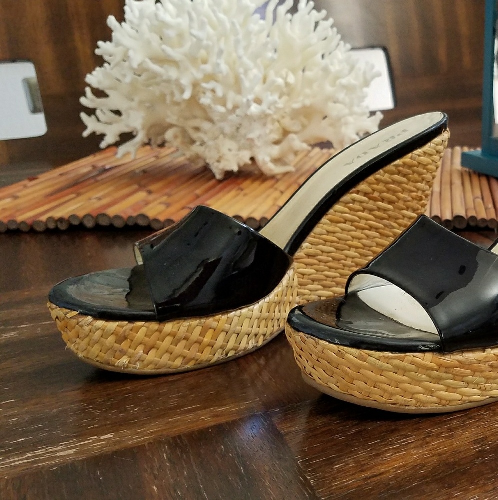 PRADA WEDGE SLIP ON SANDALS
