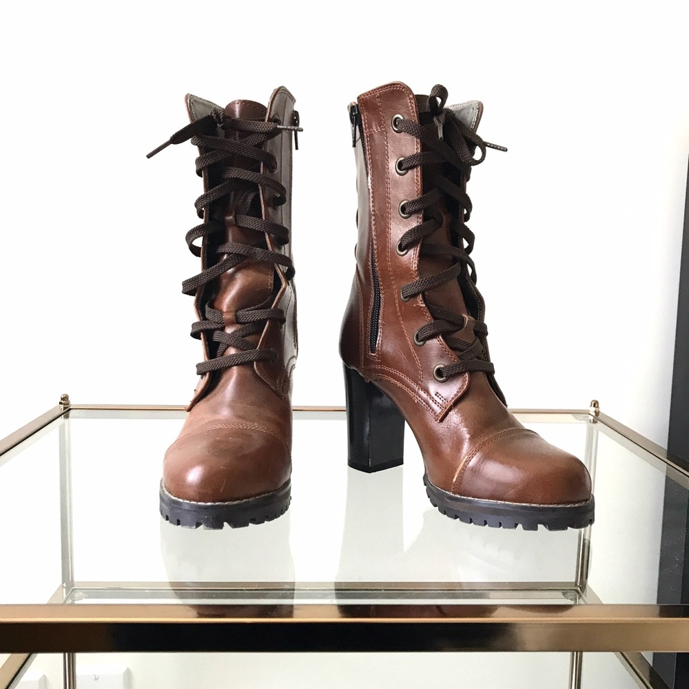 Lace Up Combat Heel Boots