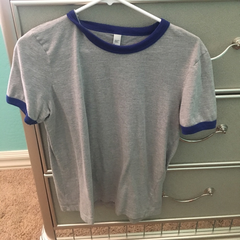 A short sleeve blue and grey top