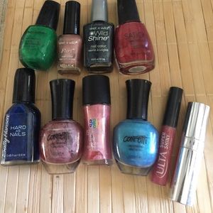 8 nail polishes and lipgloss w Clinique brush