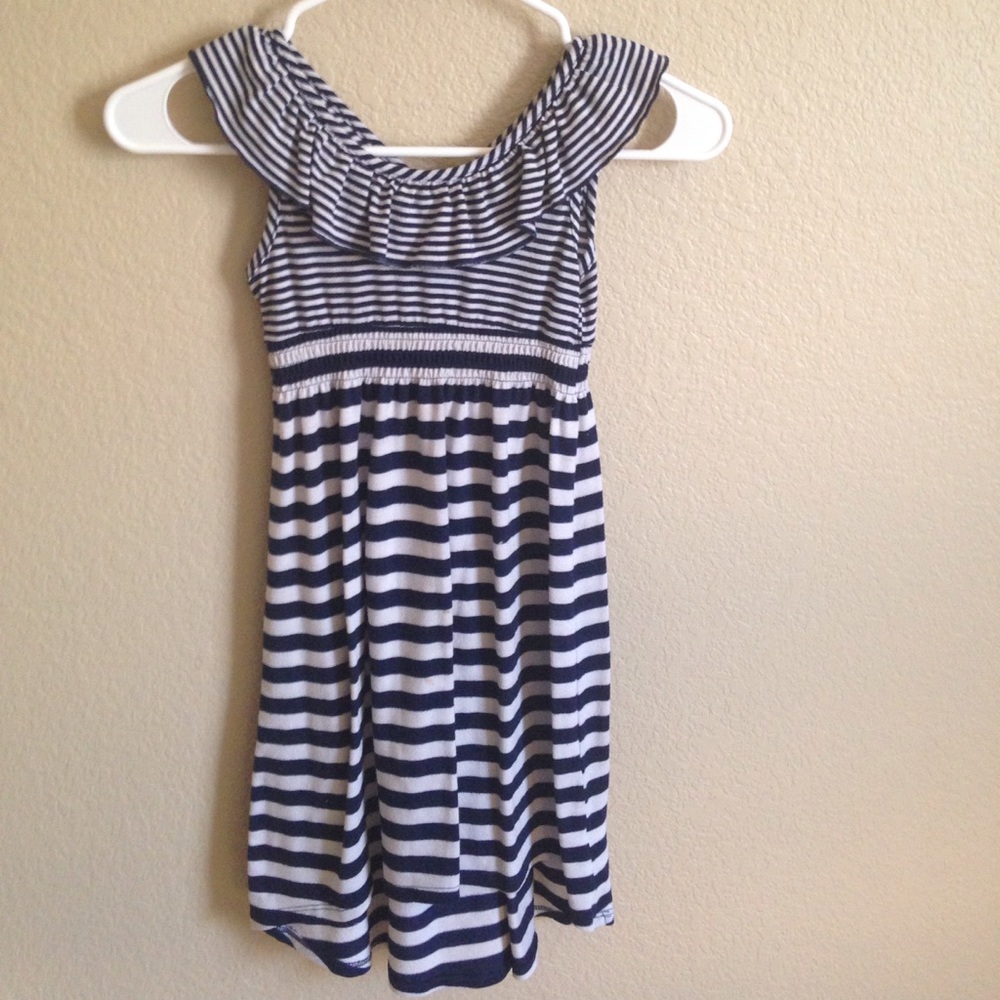 Girls blue and white striped dress.