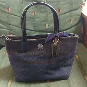 Adorable Authentic Black and Blue Wool Coach Bag