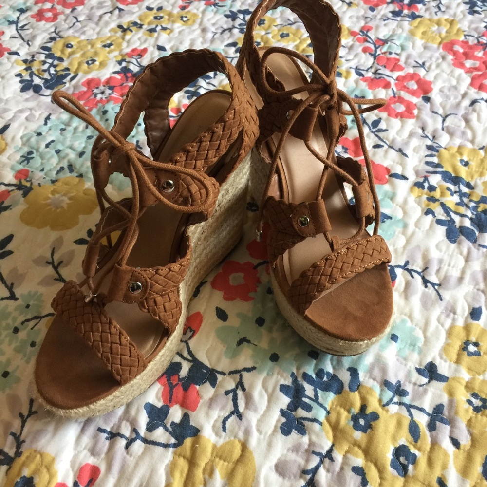 Tan lace up wedges