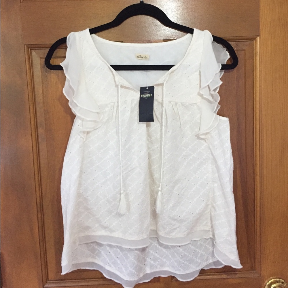 Hollister White Flowy Blouse
