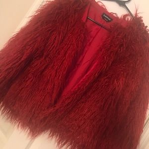 BEBE Red Fur Jacket