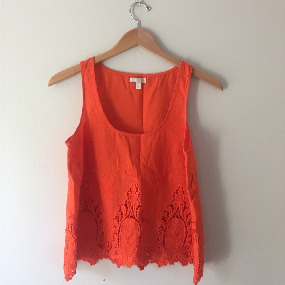 Orange embroidered tank top