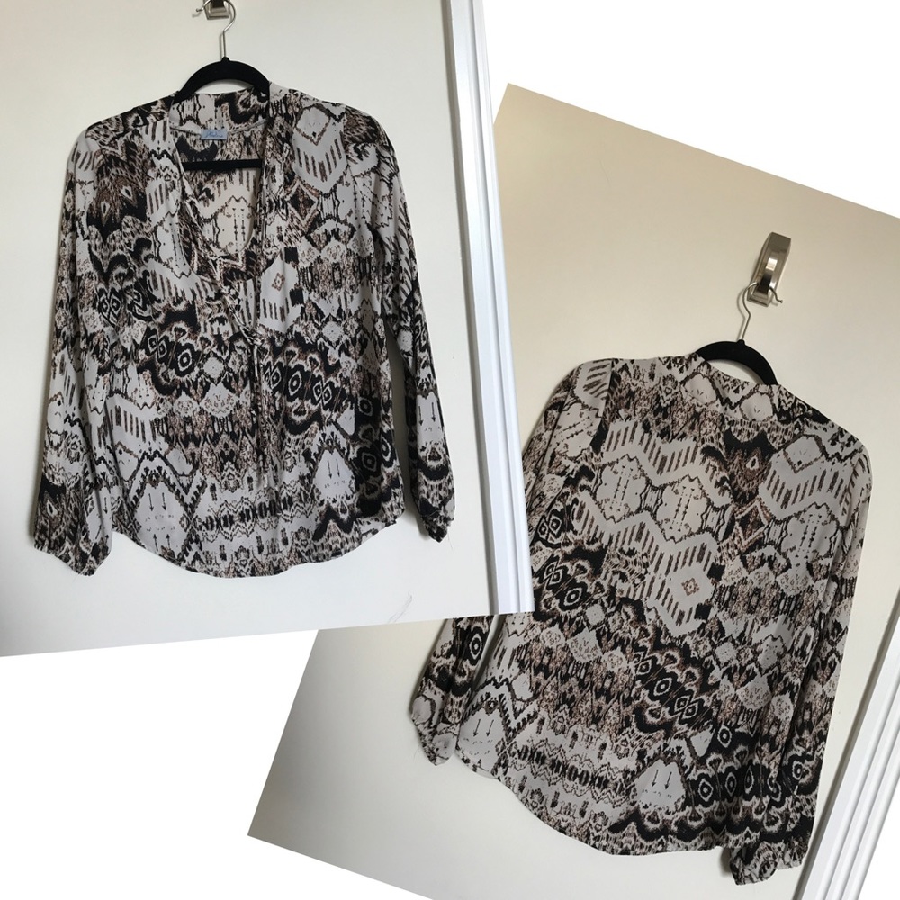 Brown black & white blouse