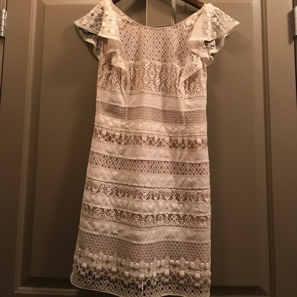 Lace ruffle capped sleeves dress