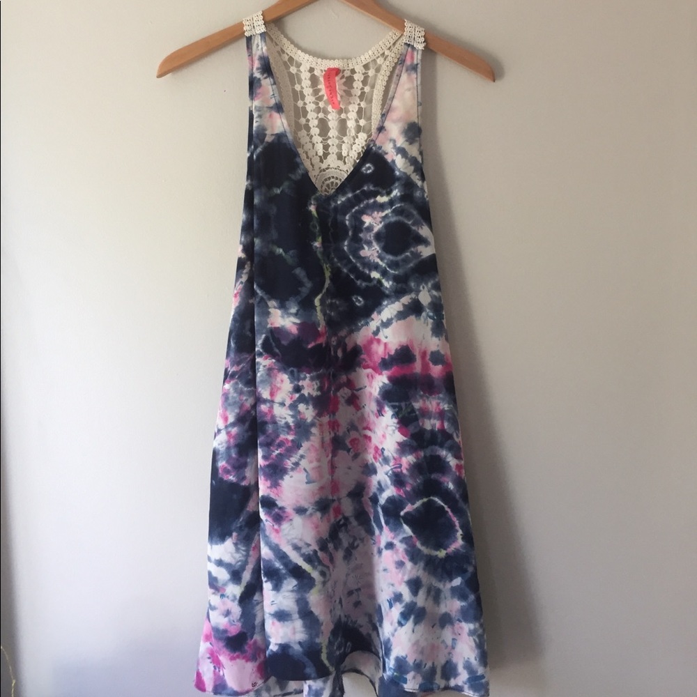 Multicolored tie dye dress with lace back