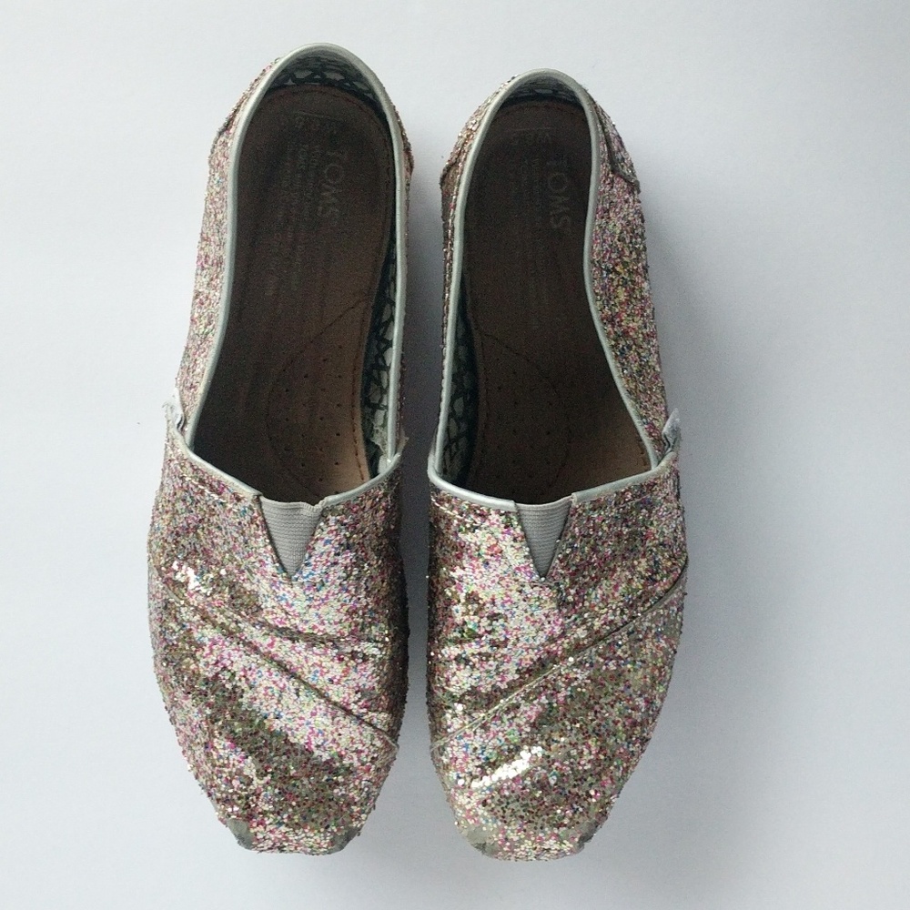 **SOLD**Multicolored glitter Toms slip on shoes