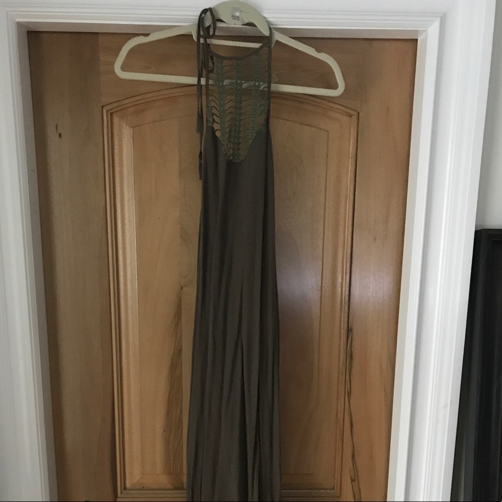 Olive green maxi dress.