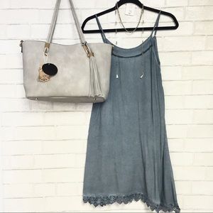 Blue Sundress with crocheted lacy detail NWOT