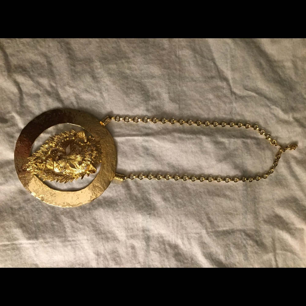 Antique-y gold plated lion statement necklace