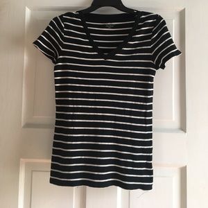Black & White Striped V Neck