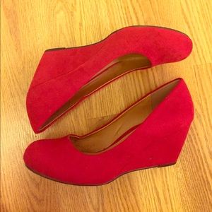 Red suede wedges