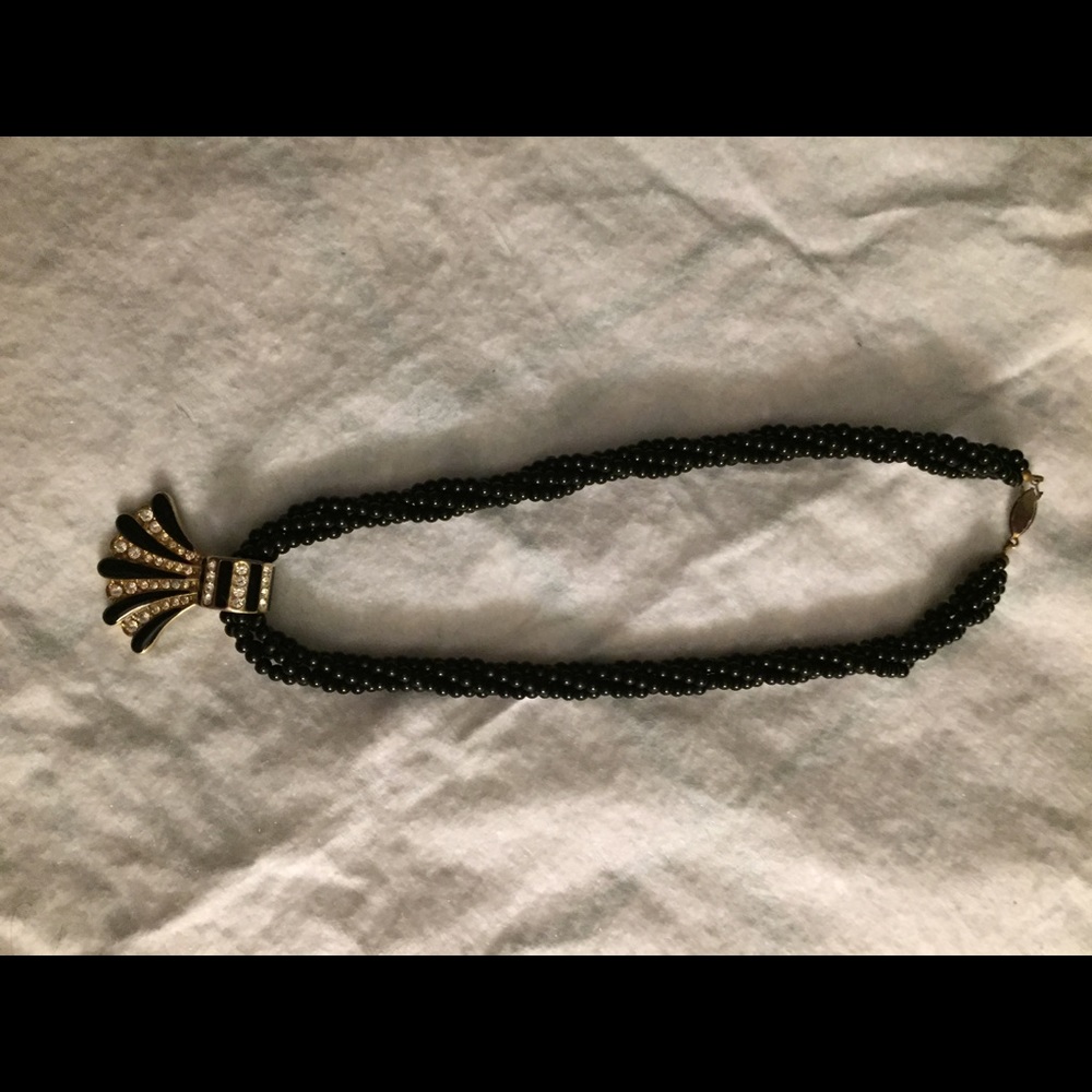 Black onyx beaded necklace w/zirconia chips