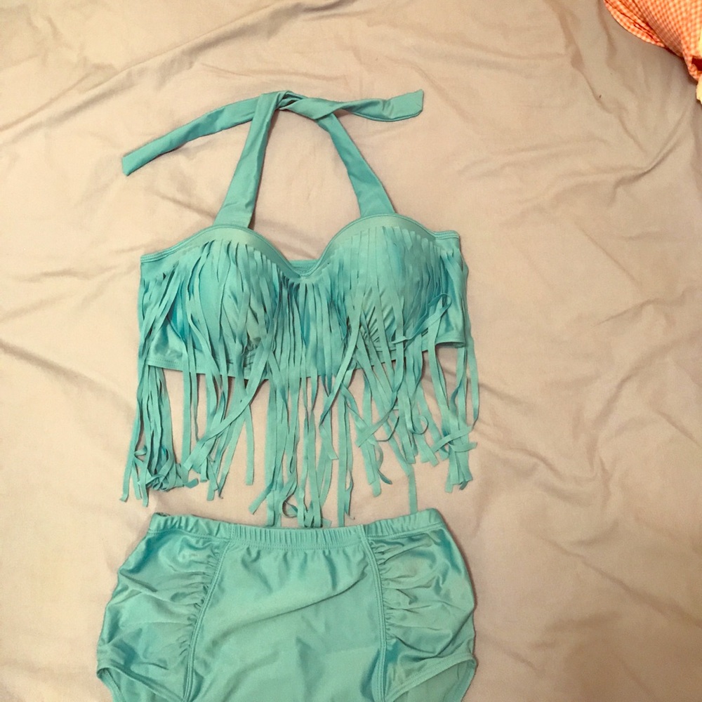 Teal plus size high waist bikini