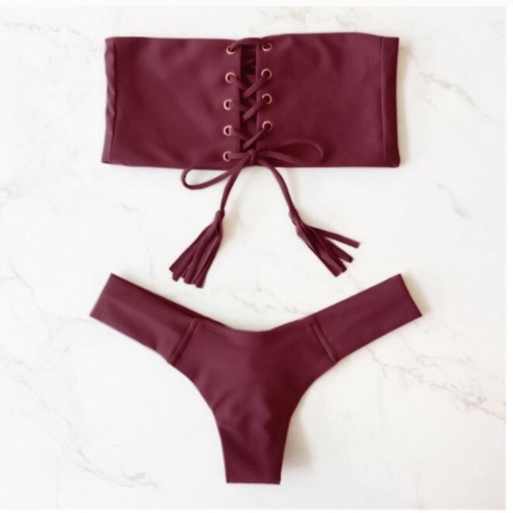 Burgundy tie up cheeky Brazilian
