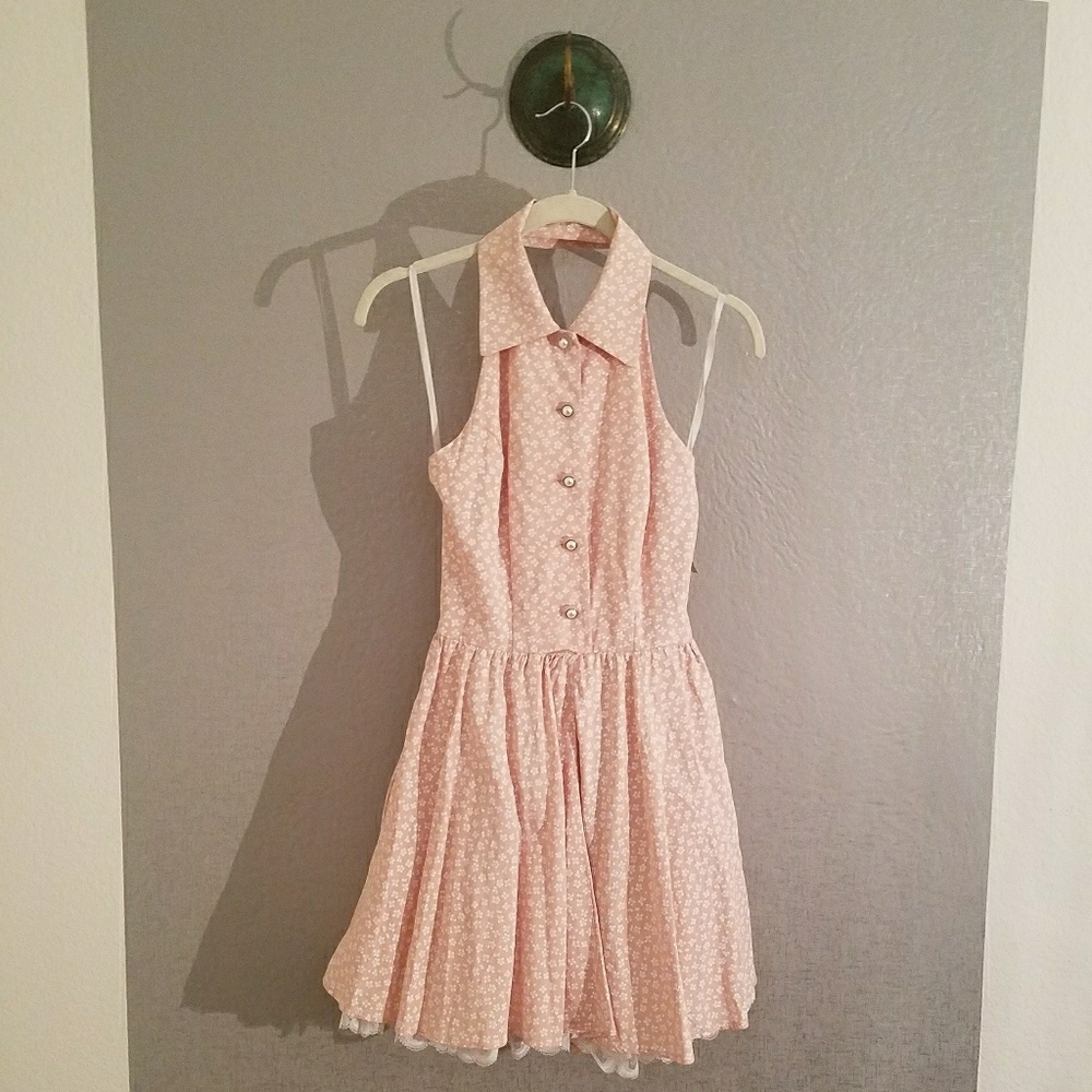 Vintage contempo casual pink floral dress