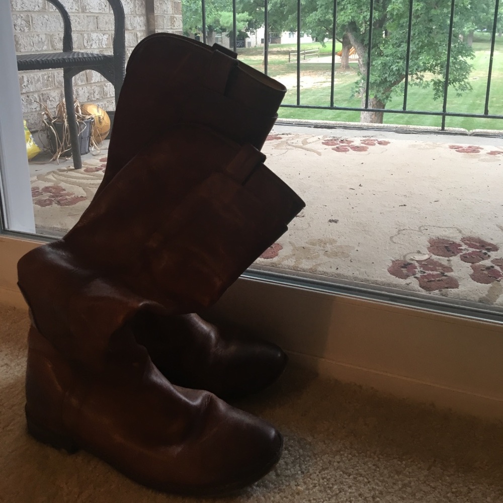 Frye leather riding boots cognac