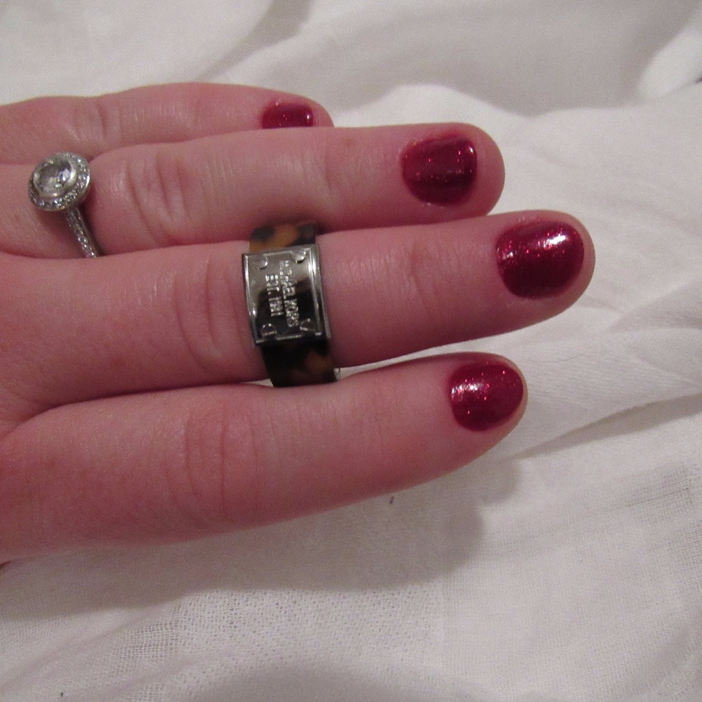 Tortoise Shell Stainless Steel Logo Ring Size 9