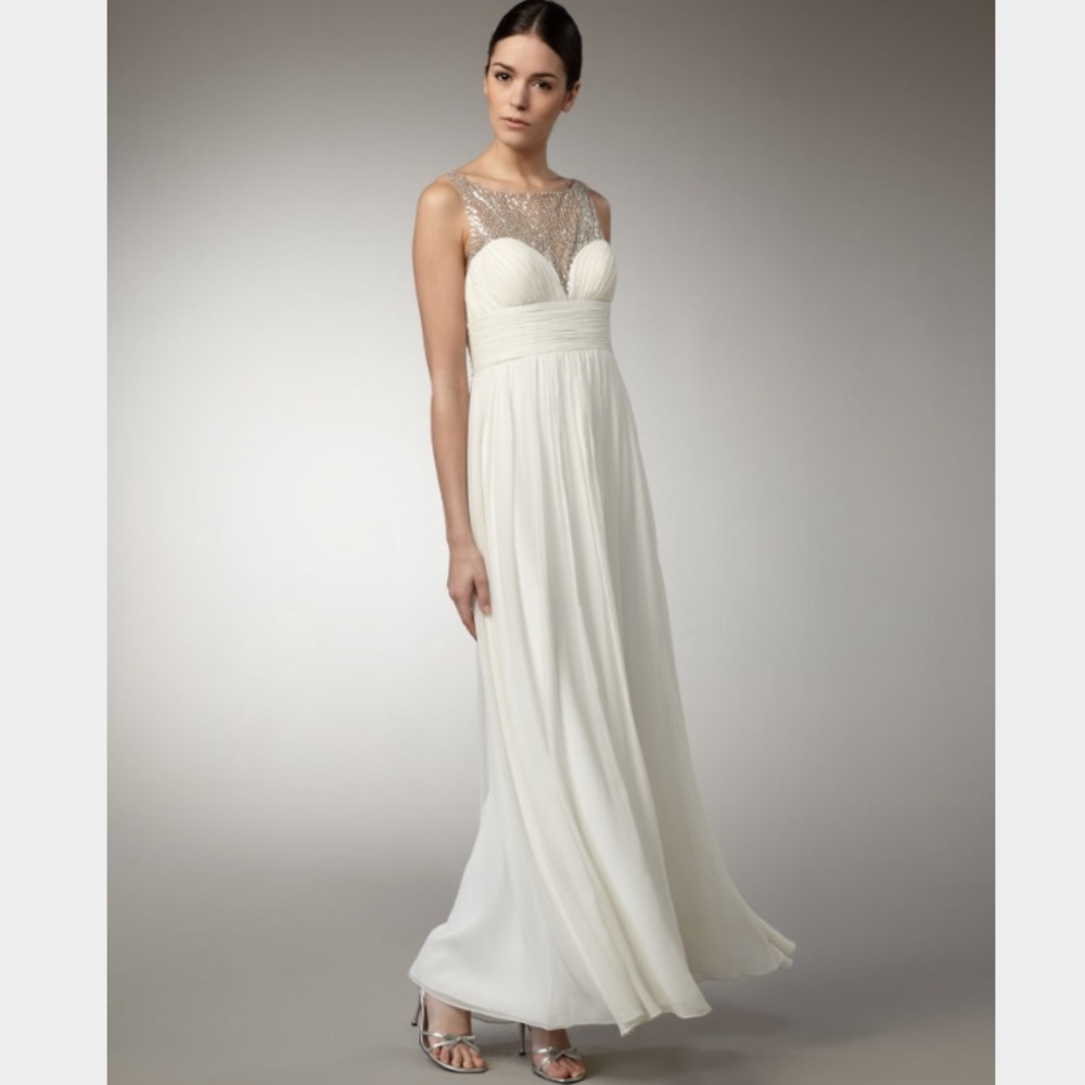 Aidan Maddox Illusion Top Chiffon Gown