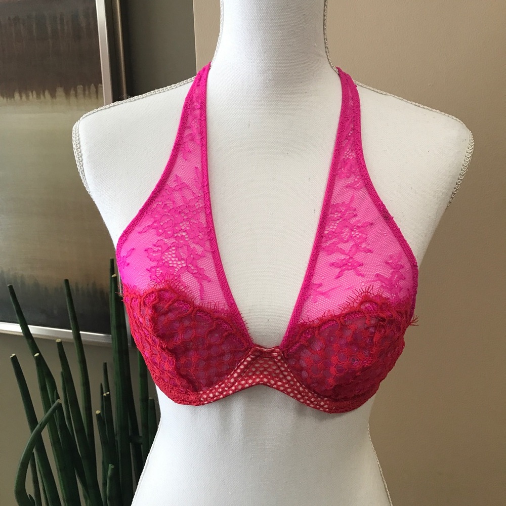 Victoria's Secret Unlined Demi Pink/Red Bra 32C