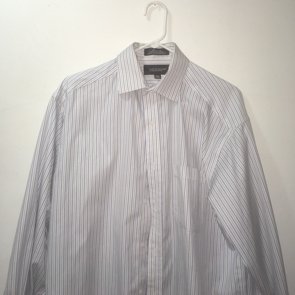 Long-sleeve blue-and-black striped dress shirt