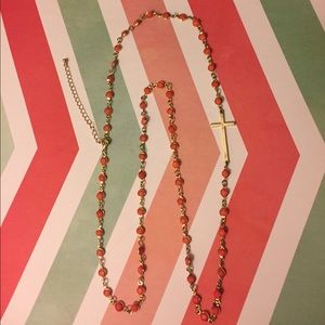Long orange beaded necklace
