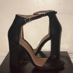 Black chunky heeled strapped sandal heels