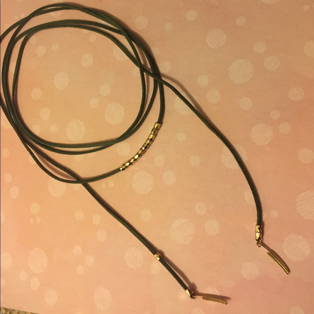Green leather wrap around necklace
