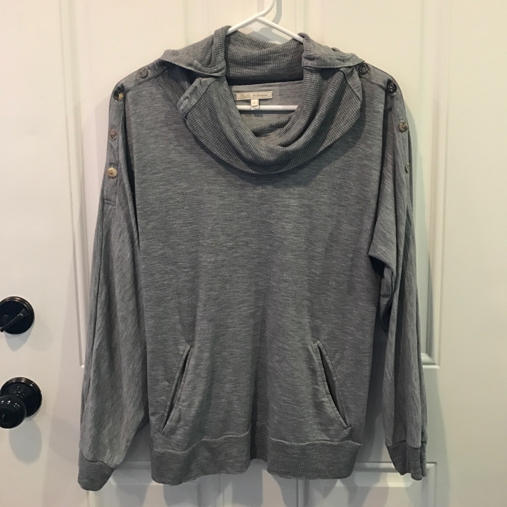 Seven cowl neck pullover with button shoulders