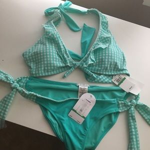 Jessica Simpson Bikini Mint Green Gingham L NWT