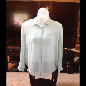 See through mint green button up blouse