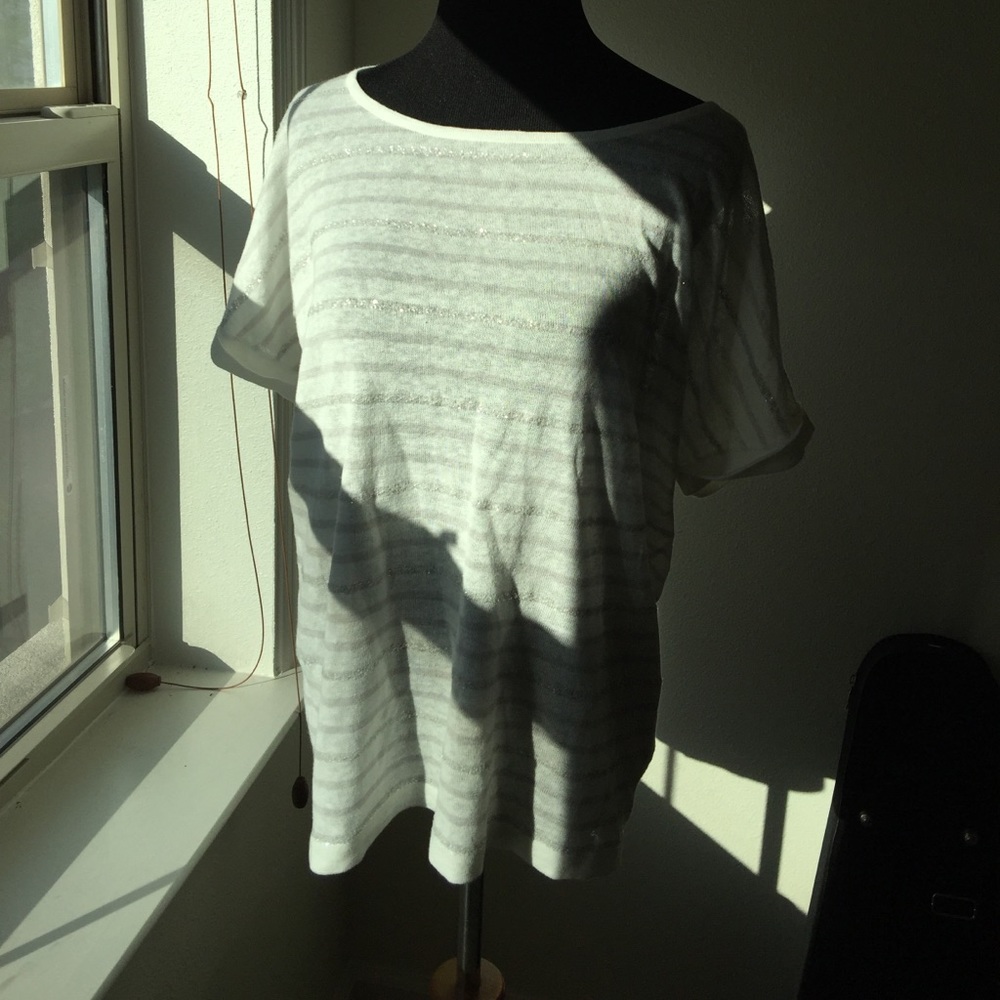 NWT Boden Sequin strip white top