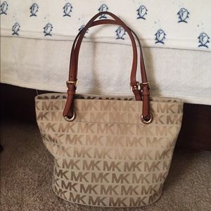 Michael Kors beige / gold and brown purse